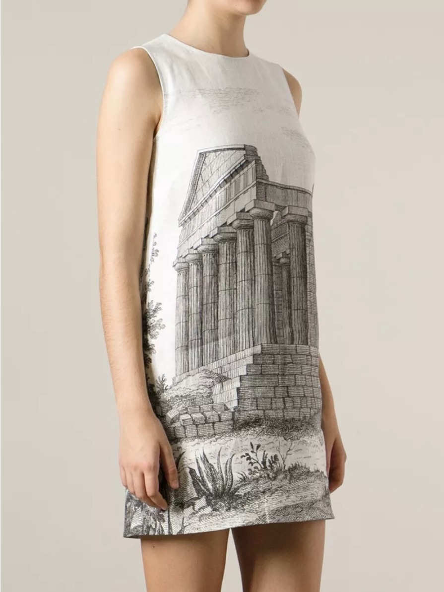 Auth Dolce&Gabbana $2000 Ancient Ruins Linen Acropolis Temple Print 42 Italy